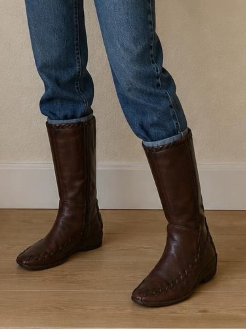 Pikolinos women’s midcalf boots Sz 8.5 Whipstitch brown leather